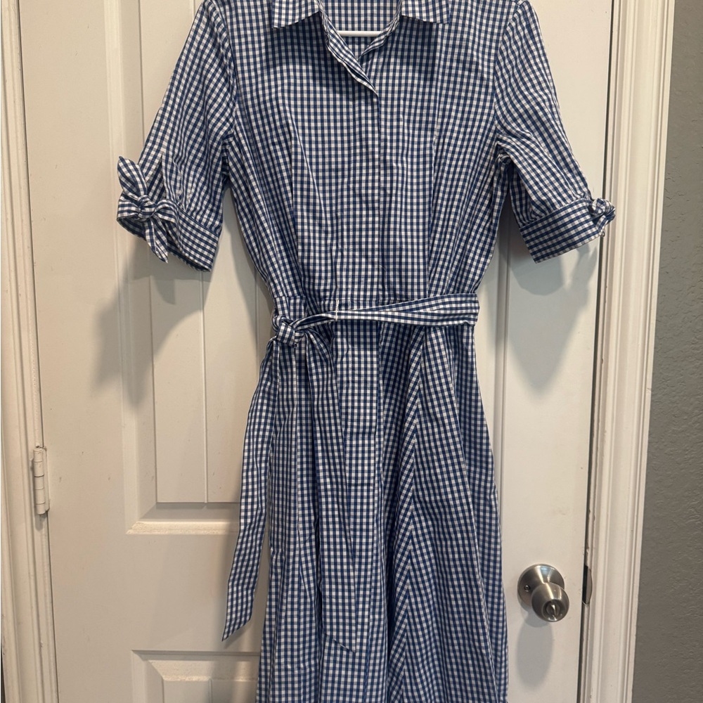 Calvin Klein Blue Checkered Long Sleeve Dress